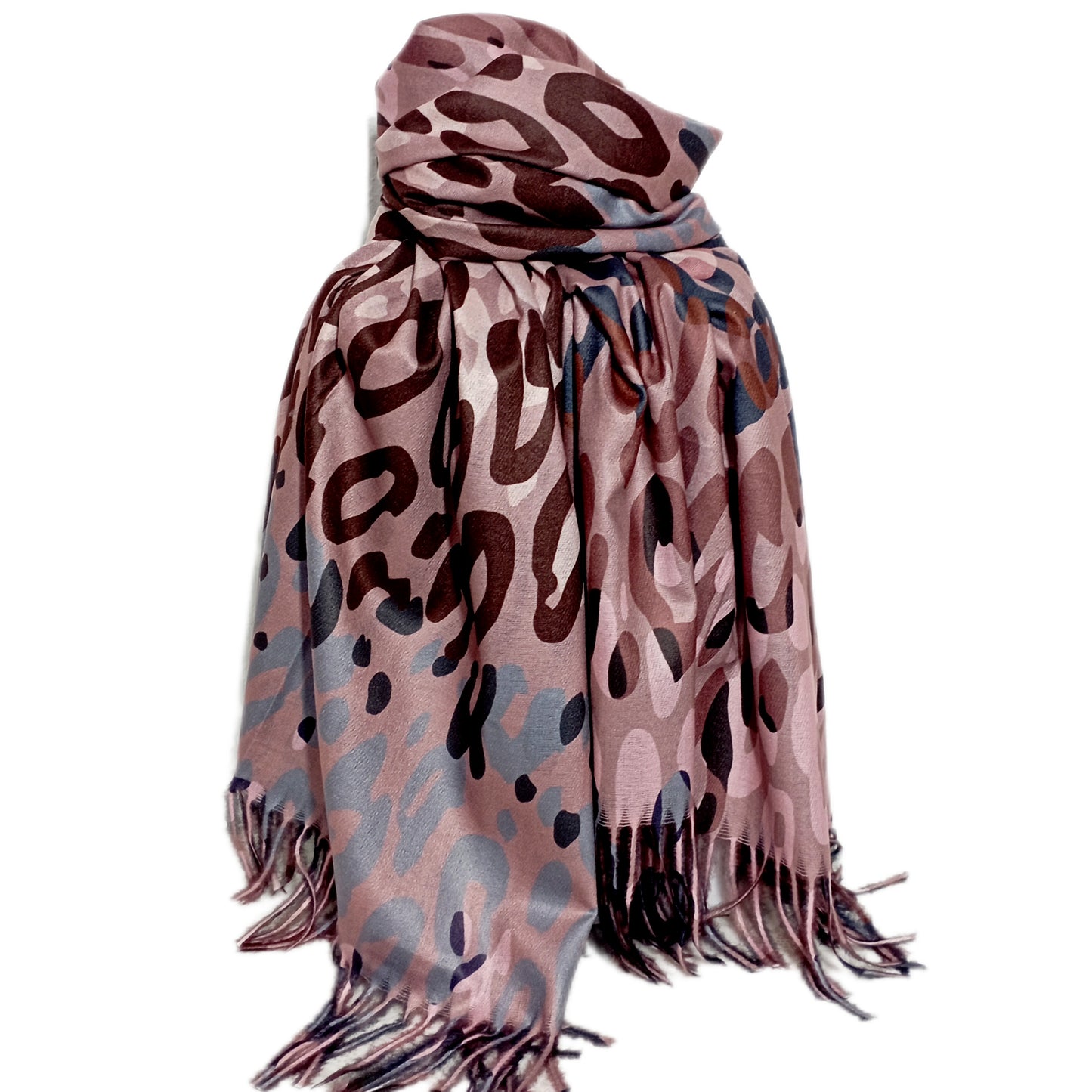 warmer Winterschal "Rosa-Mix" mit hellblau und braun