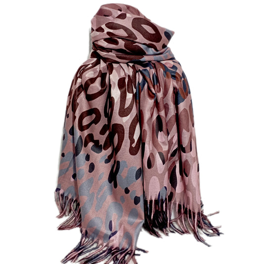 warmer Winterschal "Rosa-Mix" mit hellblau und braun