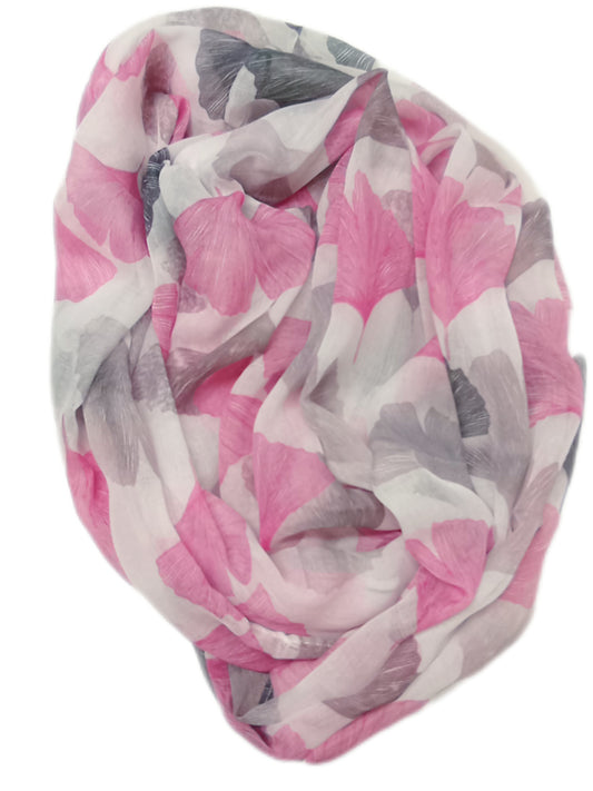 leichter Sommerloop "Ginko" rosa, grau und weiß