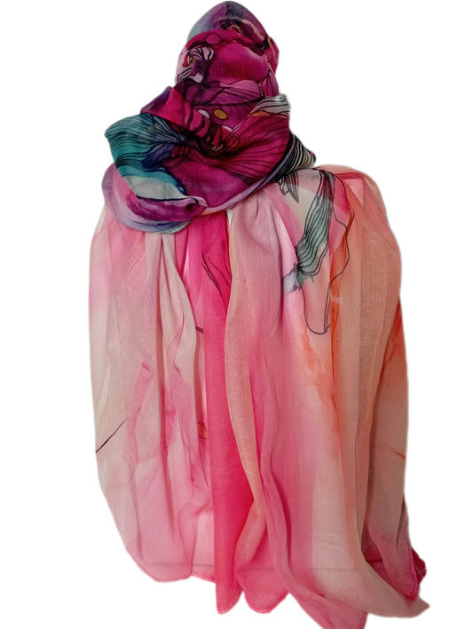Schöner leichter Sommerschal in pink, beere, orange und blau