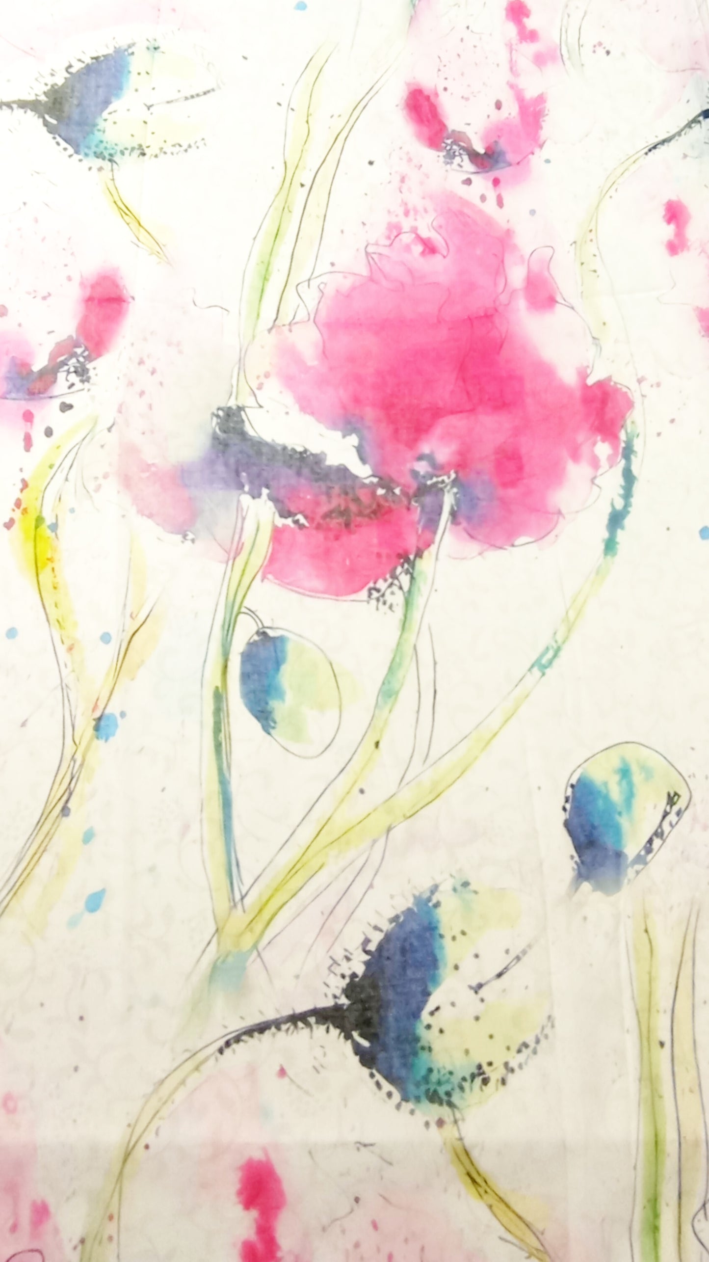 leichter Sommerschal "pinke Blumen" auf weiß
