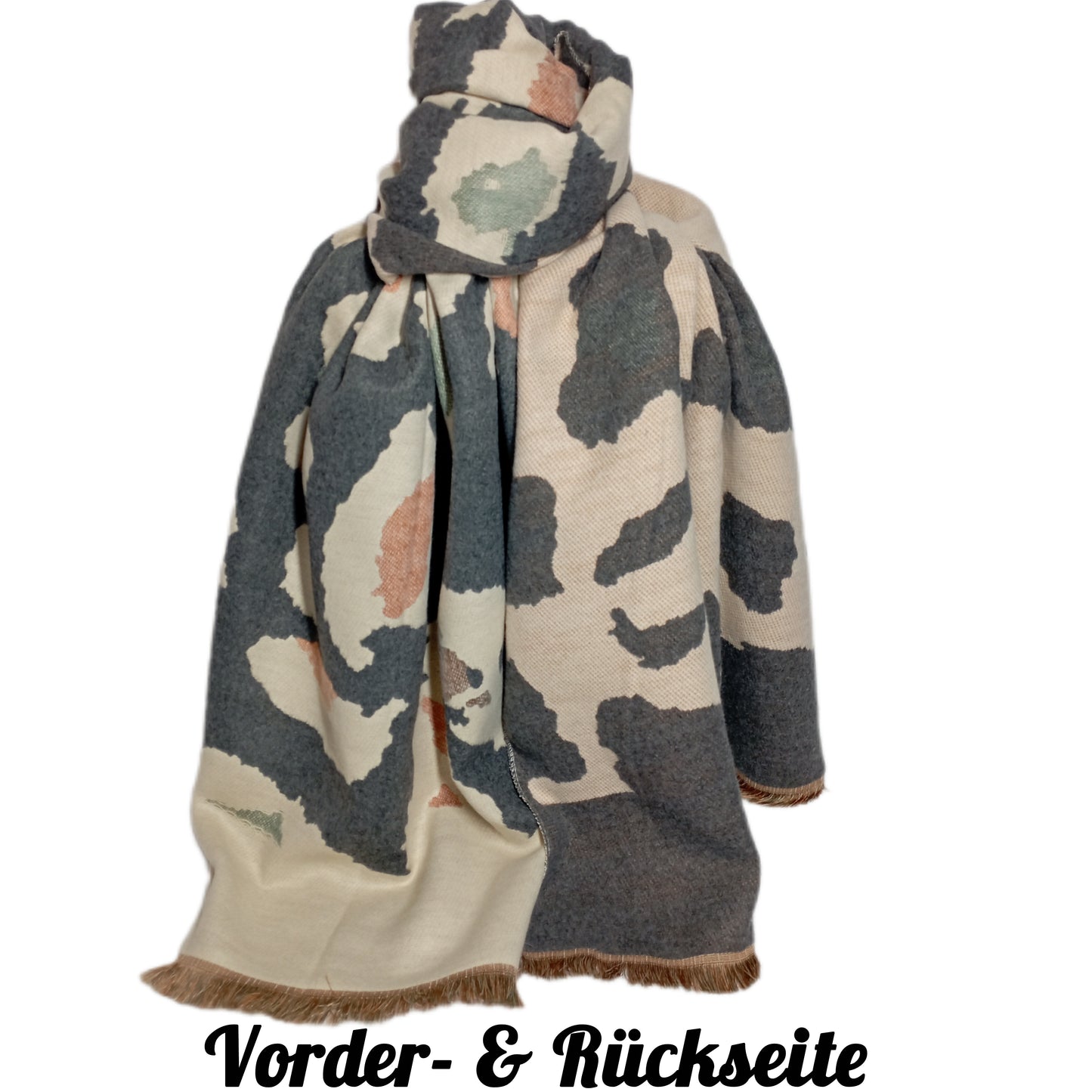 Schöner, warmer Winterschal "Kuhflecken" in grau und beige