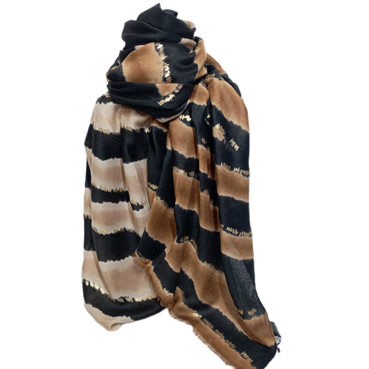 Kräftiger Winterschal "Zebra" mit Goldapplikationen in schwarz-braun