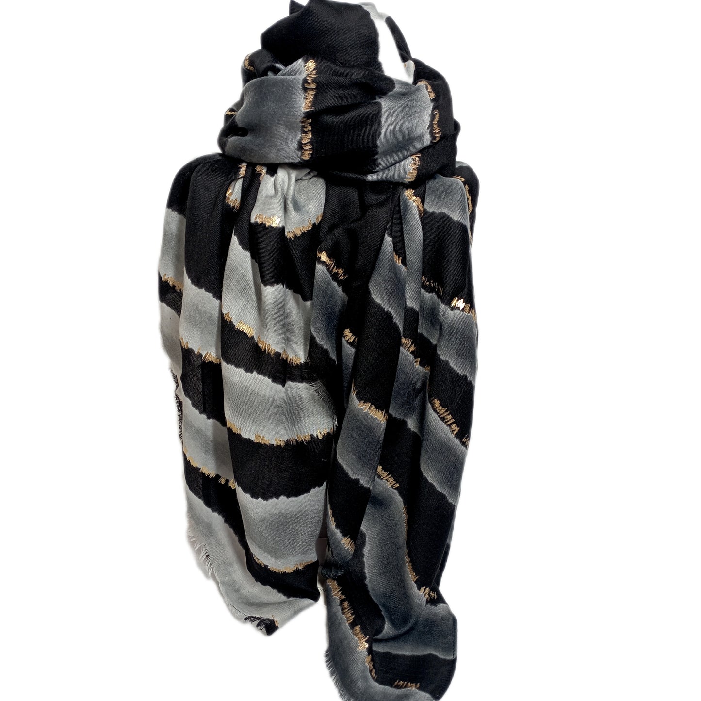 Kräftiger Winterschal "Zebra" mit Goldapplikationen in schwarz-grau