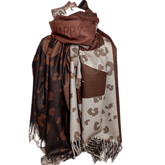 Trendiger, warmer Winterschal "Wild-Happy" in braun und beige