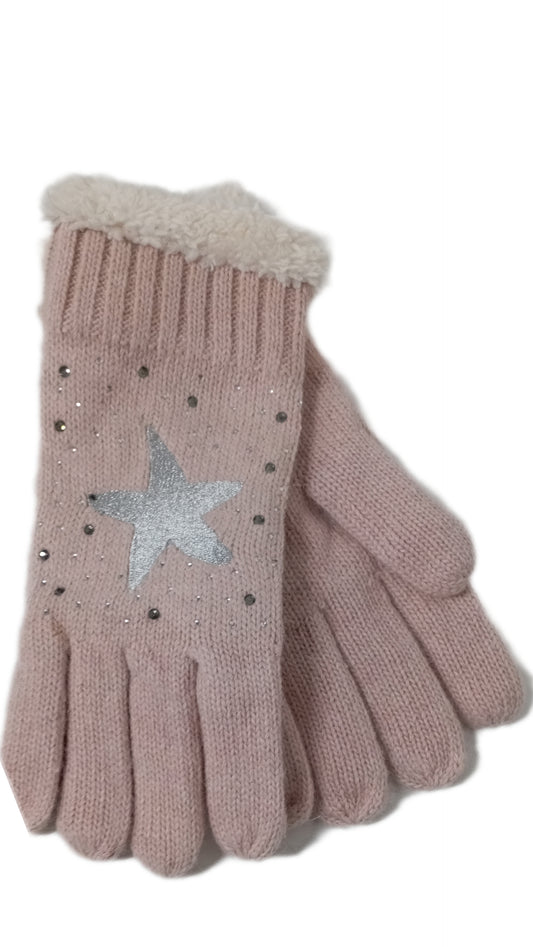 gefütterte Handschuhe mit großem Stern in rosa