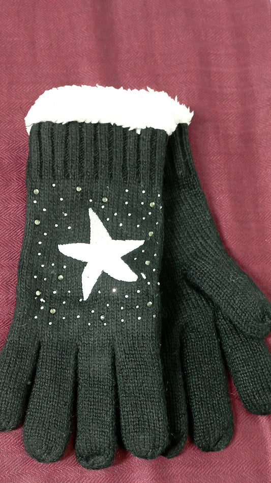 gefütterte Handschuhe mit großem Stern in schwarz