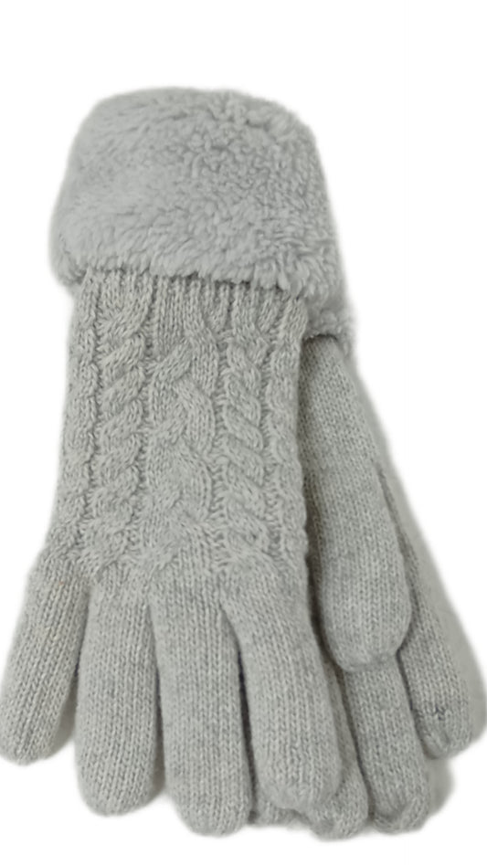gefütterte Handschuhe mit Zopfmuster in grau