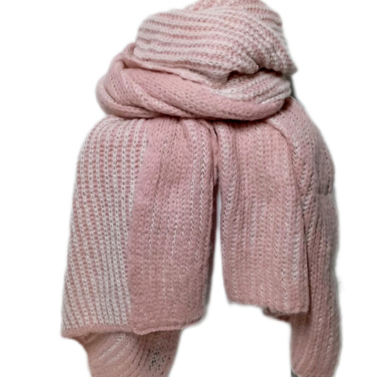 flauschiger Winterschal "Strickoptik" zweifarbig in rosa - weiß,  "Designed in Italy"