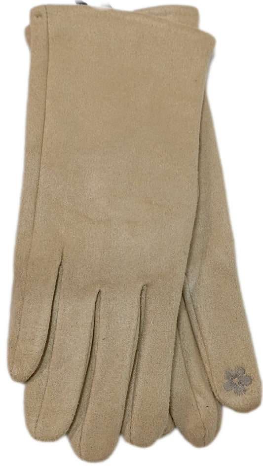 angenehme, leicht gefütterte Handschuhe "Wildlederoptik" in beige, mit "Handy-Blume"