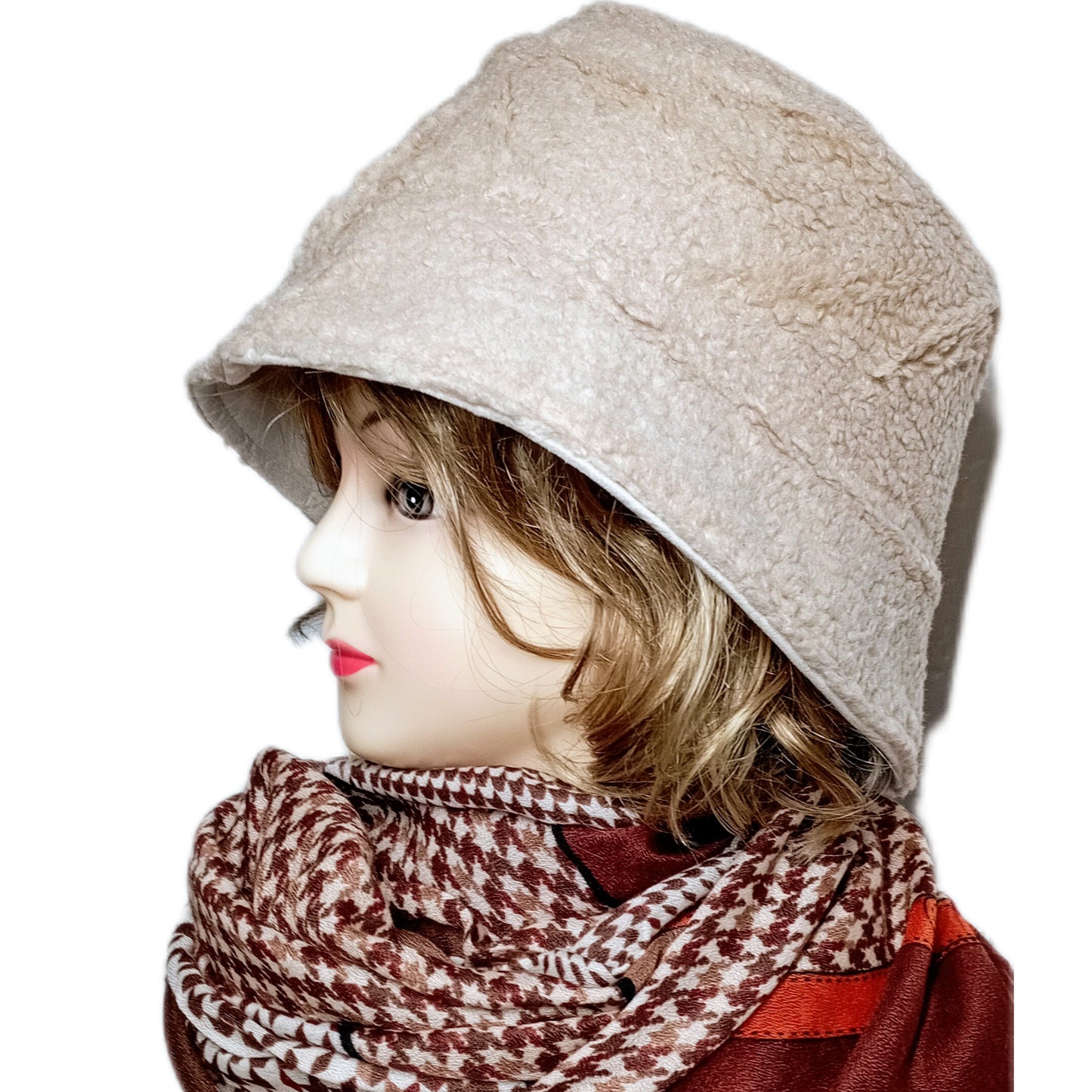 Warmer Bucket Hut / Fischermütze in beige, wendefähig