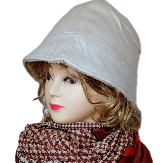 Warmer Bucket Hut / Fischermütze in beige, wendefähig