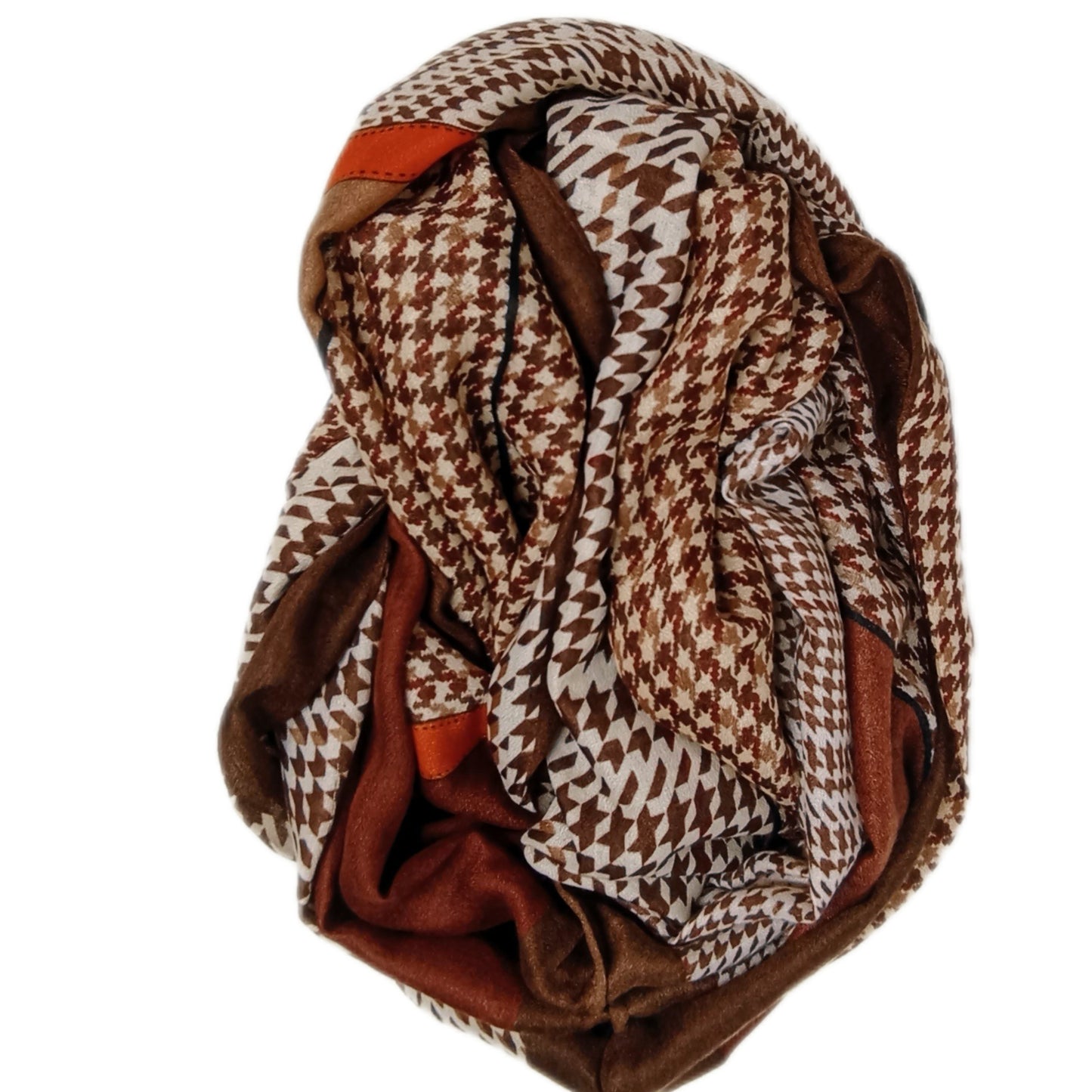 kuscheliger Winterloop "Hahnentritt" in braun, beige, natur und orange