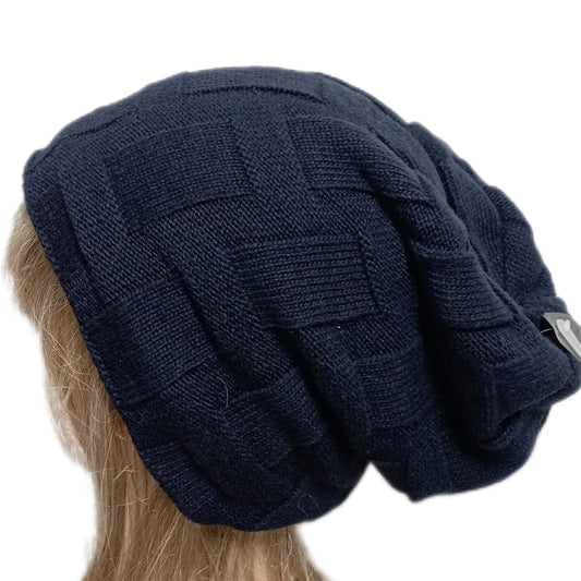 gefütterte Beanie-Mütze mit "Schachbrettmuster"  in blau