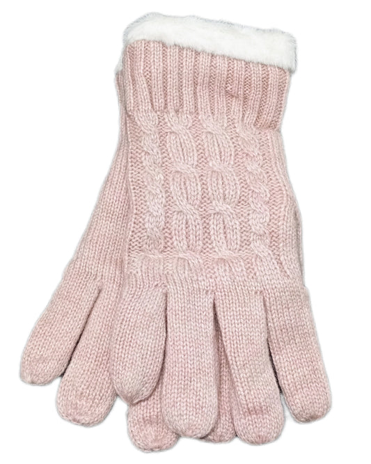 gefütterte Handschuhe mit Zopfmuster in rosa