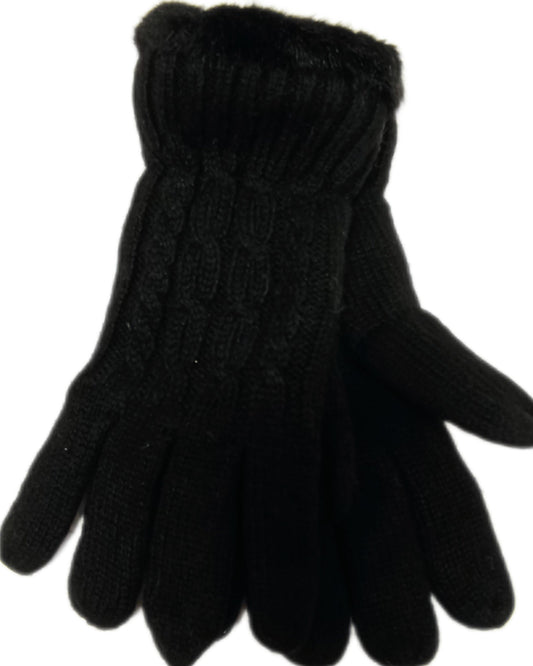 gefütterte Handschuhe mit Zopfmuster in schwarz