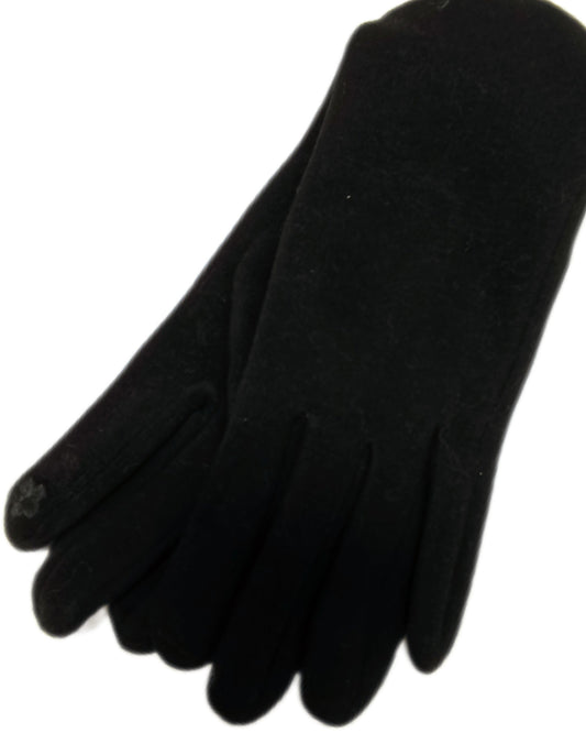 angenehme, leicht gefütterte Handschuhe "Stoffoptik" in schwarz mit "Handy-Blume"